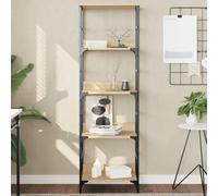 Hoopleep Bibliothèque en chêne Sonoma 50 x 33 x 153 cm, à 4 compartiments, structure en acier robuste, étroite, pour bureau et salon, style industriel, haute stabilité