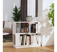 Hoopleep Bibliothèque séparateur de pièce, blanche, 80 x 25 x 70 cm, en pin massif, étagère sur pied pour salon, chambre à coucher, bureau, rangement polyvalent