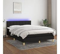 Hoopleep Black Queen Box Spring Bed Frame with LED Lights, Headboard Adjustable and Pocket Spring Mattress, 140x190 cm Fabric Upholstered Platform Base for Comfortable Sleep