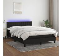 Hoopleep Black Queen Box Spring Bed with Mattress & LED, 140 x 190 cm Fabric Upholstered Platform Bed Frame Bedroom Headboard, Pocket Spring Mattress, USB Powered LED Strip for Bedroom