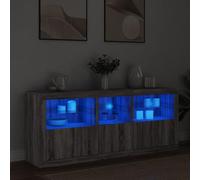 Hoopleep Buffet avec lumières LED Gris Sonoma 162 x 37 x 67 cm En bois dérivé du bois 3 pièces Pour salon, chambre à coucher, espace de rangement, meuble de rangement Design moderne