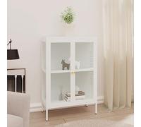 Hoopleep Buffet blanc 75 x 35 x 105 cm, en acier et verre, avec étagère réglable, organisateur pratique pour chambre à coucher, salon