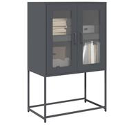 Hoopleep Buffet Haut Anthracite en Acier laminé à Froid 68x39x107 cm avec 4 Compartiments et 2 Portes, Rangement Pratique pour Cuisine Salle à Manger Bar café, Console vitrine Robuste