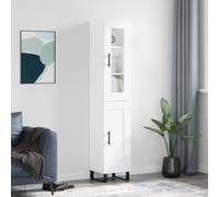 Hoopleep Buffet haut blanc, 34,5 x 34 x 180 cm, en bois durable, avec beaucoup d'espace de rangement, pieds en fer, idéal pour salon, chambre à coucher, couloir, design moderne, meuble