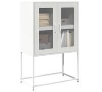 Hoopleep Buffet Haut Blanc en Acier laminé à Froid 68x39x107 cm avec 4 Compartiments 2 Portes Rangement Cuisine Salle à Manger Bar café Console vitrine