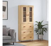 Hoopleep Buffet haut en chêne Sonoma - 69,5 x 34 x 180 cm - Multifonction avec beaucoup d'espace de rangement - Design moderne pour chambre à coucher, salon