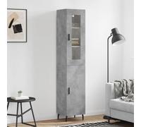 Hoopleep Buffet haut gris béton 34,5 x 34 x 180 cm, matériau dérivé du bois, pieds en métal, espace de rangement polyvalent pour salon, chambre à coucher, couloir, élégant organiseur de placard