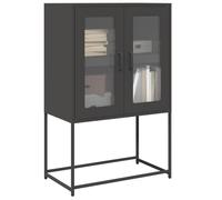 Hoopleep Buffet Haut Noir en Acier laminé à Froid 68x39x107 cm avec 4 Compartiments, Rangement Pratique pour Cuisine Salle à Manger Bar café, Meuble Console vitrine Robuste et Fonctionnel