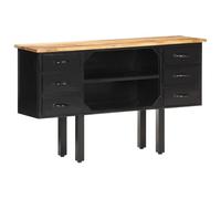 Hoopleep Buffet Industriel en Bois de manguier Massif Brut et Acier 110x30x65 cm avec Rangement 6 tiroirs 2 Compartiments pour Cuisine Salle à Manger Bar café