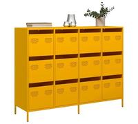 Hoopleep Buffet jaune moutarde en acier laminé à froid, 135 x 39 x 103,5 cm, avec 12 tiroirs, organiseur robuste pour chambre à coucher et salon