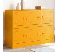 Hoopleep Buffet jaune moutarde, en acier laminé à froid, 99 x 39 x 73 cm, meuble de rangement robuste, pour salon, chambre à coucher, bureau, avec 6 compartiments, grande capacité de charge