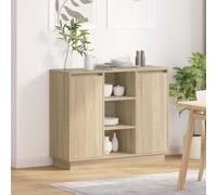 Hoopleep Buffet moderne avec bandes LED, finition chêne Sonoma, 90 x 32 x 75 cm, en bois composite, organisateur de rangement pour salon, salle à manger, chambre à coucher, facile à assembler