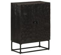 Hoopleep Buffet noir 55 x 30 x 76 cm, bois massif mangue et fer, armoire de rangement pour cuisine, meuble moderne avec porte