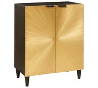 Hoopleep Buffet noir doré 60 x 33 x 75 cm, bois massif mangue, armoire de rangement moderne pour salle à manger, meubles de salon