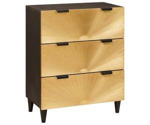 Hoopleep Buffet noir doré 60 x 33 x 75 cm, en bois massif de mangue, avec 3 tiroirs, rangement moderne pour salon, salle à manger, couloir