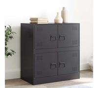 Hoopleep Buffet Noir en Acier laminé à Froid 67x39x73 cm avec 4 Compartiments, poignées métal, Rangement Cuisine et Salle à Manger, Console Bar vitrine Pratique Design Robuste