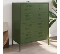 Hoopleep Buffet vert olive 68 x 39 x 89 cm en acier robuste avec 4 tiroirs Organiseur industriel pour chambre à coucher, salon
