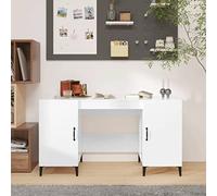 Hoopleep Bureau blanc brillant 140 x 50 x 75 cm en bois dérivé du bois Bureau d'ordinateur moderne avec 2 compartiments pour bureau