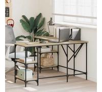 Hoopleep Bureau d'angle en forme de L en chêne Sonoma 139 x 139 x 75 cm Matériau du bois avec cadre en métal Bureau d'angle avec étagère pour bureau, bureau d'ordinateur moderne