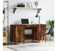 Hoopleep Bureau en chêne fumé 110 x 50 x 75 cm avec 4 portes pieds en fer industriels pour chambre à coucher, petit bureau, moderne