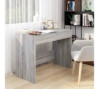Hoopleep Bureau gris Sonoma 101 x 50 x 76,5 cm en matériau dérivé du bois avec 2 tiroirs Table de travail moderne pour bureau, chambre à coucher, salon