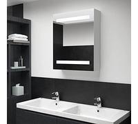 Hoopleep Cabinet de miroir de salle de bain à LED, 50 x 13,5 x 60 cm, vanité murale avec lumières, rangement moderne en MDF blanc pour toilettes, design compact alimenté par USB pour petites salles de