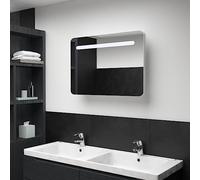 Hoopleep Cabinet miroir de salle de bain à LED, 80 x 9,5 x 55 cm, blanc et argenté, vanité murale avec éclairage à intensité variable, 2 étagères, alimenté par USB pour le maquillage, le rasage, le