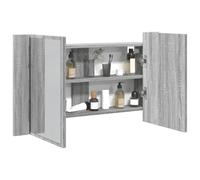 Hoopleep Cabinet miroir LED, gris Sonoma, 80 x 12 x 45 cm, éclairage RVB, montage mural, bois durable, acrylique, pour rangement de vanité de salle de bain, facile à assembler