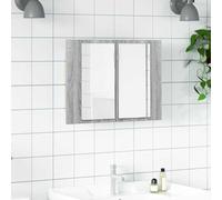 Hoopleep Cabinet miroir LED, gris sonoma, matériau dérivé du bois, 60 x 12 x 45 cm, vanité de salle de bain murale avec rangement, lumières LED alimentées par USB, pour petites salles de bains