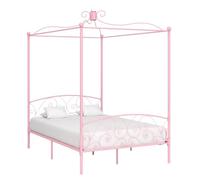 Hoopleep Cadre de lit à baldaquin en métal rose, 120 x 200 cm, robuste, Queen Size, avec sommier à lattes, élégant lit plate-forme pour chambre à coucher, cadre supérieur pour rideaux ou moustiquaires
