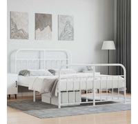 Hoopleep Cadre de lit à plateforme en métal blanc avec tête et repose-pieds, taille queen, 140 x 200 cm, construction en acier robuste, espace de rangement sous le lit, pas besoin de boîte à ressort