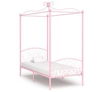 Hoopleep Cadre de lit canopy en métal rose, base de matelas à plateforme 90 x 200 cm, design élégant pour rideaux ou moustiques, construction en acier robuste, pas besoin de boîte à ressort, meubles