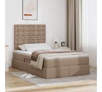 Hoopleep Cadre de lit cappuccino en faux cuir, 120 x 200 cm, petit lit double plate-forme avec élévateur hydraulique, cadre en métal moderne, tête de lit et matelas inclus, max 280 kg