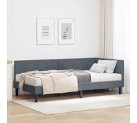 Hoopleep Cadre de lit d'angle en velours gris avec matelas, tête de lit murale, 204 x 84 x 72 cm, plate-forme de lit, lit simple étroit, avec matelas mi-ferme respirant pour chambre à coucher