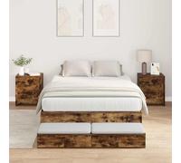 Hoopleep Cadre de lit de rangement en chêne fumé, 120 cm, bois composite, durable, avec 4 tiroirs, design moderne, pas de boîte à ressort nécessaire, assemblage facile, pour petit matelas double