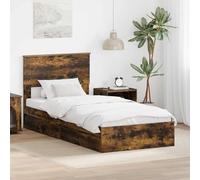 Hoopleep Cadre de lit de rangement moderne, chêne fumé, 100 x 200 cm, bois d'ingénierie, plate-forme durable avec tiroirs intégrés, design minimaliste pour l'organisation de la chambre, facile à