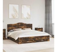 Hoopleep Cadre de lit de rangement moderne, finition chêne fumé, 203 x 203 x 100 cm, matériau en bois, lit à plateforme king size avec tête, tiroirs intégrés pour l'organisation de la chambre à