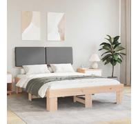 Hoopleep Cadre de Lit Double avec Tête de Lit Rembourrée Gris Clair, Pin Massif, 201x123x93 cm, Base à Lattes, Housse Lavable, Montage Facile