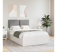 Hoopleep Cadre de Lit Double avec Tête de Lit Rembourrée Gris Clair, Pin Massif Durable, Plateforme à Lattes, Housse Lavable, 195,5x125,5x93 cm