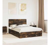 Hoopleep Cadre de lit double, en chêne fumé, 140 x 200 cm, en bois dérivé du bois, avec sommier à lattes, tête de lit et 2 tiroirs, design moderne, pour chambre à coucher, durable