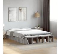 Hoopleep Cadre de lit en bois composite Sonoma gris, 140 x 200 cm, lit plate-forme moderne avec lattes en polywood robustes, compartiments de rangement intégrés pour l'organisation de la chambre à