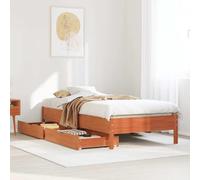 Hoopleep Cadre de lit en bois de pin massif, finition marron cire, 90 x 200 cm, avec 2 tiroirs de rangement sur roues, base lattée durable pour un soutien optimal du matelas, pas de matelas inclus