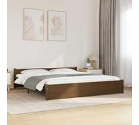 Hoopleep Cadre de lit en bois de pin massif, finition marron miel, plate-forme Queen Size 200 x 200 cm avec tête, lattes robustes, pas besoin de boîte à printemps, meubles de chambre rustiques