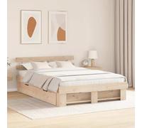 Hoopleep Cadre de lit en bois de pin massif marron avec tête de lit, lit king size, 160 x 200 cm, durable et facile à nettoyer, tiroirs de rangement pour chambre à coucher, capacité de poids maximale