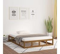 Hoopleep Cadre de lit en bois de pin massif, marron miel, 150 x 200 cm, lit à plateforme King Size avec lattes robustes en bois de lywood, design à profil bas pour chambre à coucher, assemblage facile