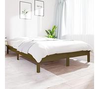 Hoopleep Cadre de lit en bois massif marron miel, 180 x 200 cm, cadre de lit en pin avec sommier à lattes, meuble de chambre à coucher, robuste, pour adultes, super king size, montage facile