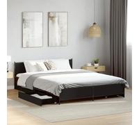Hoopleep Cadre de lit en bois noir 135 x 190 cm avec 4 tiroirs de rangement, pieds en métal, lattes robustes, pas besoin de boîte à ressort, taille complète, design à profil bas