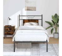 Hoopleep Cadre de lit en bois sans matelas, chêne fumé 75 x 190 cm, avec tête de lit, cadre en métal, lit plate-forme avec espace de rangement sous le lit, sommier à lattes, pour chambre à coucher