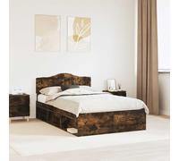 Hoopleep Cadre de lit en chêne fumé 120 x 200 cm, lit plate-forme en bois de pin massif, avec tête de lit et lattes, durable et facile à nettoyer, design minimaliste moderne pour chambre maître/invité