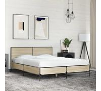 Hoopleep Cadre de lit en chêne Sonoma 120 x 200 cm, matériau en bois durable et plate-forme en métal, lattes robustes, taille queen, solution de sommeil confortable pour n'importe quelle chambre